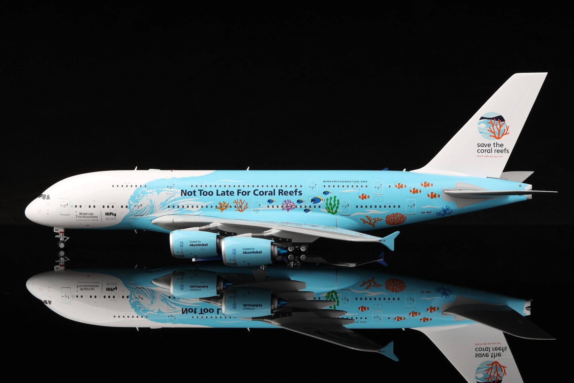 Hi Fly Airbus A380 9H-MIP "Save the cora reefs Livery" diecast aircraft model