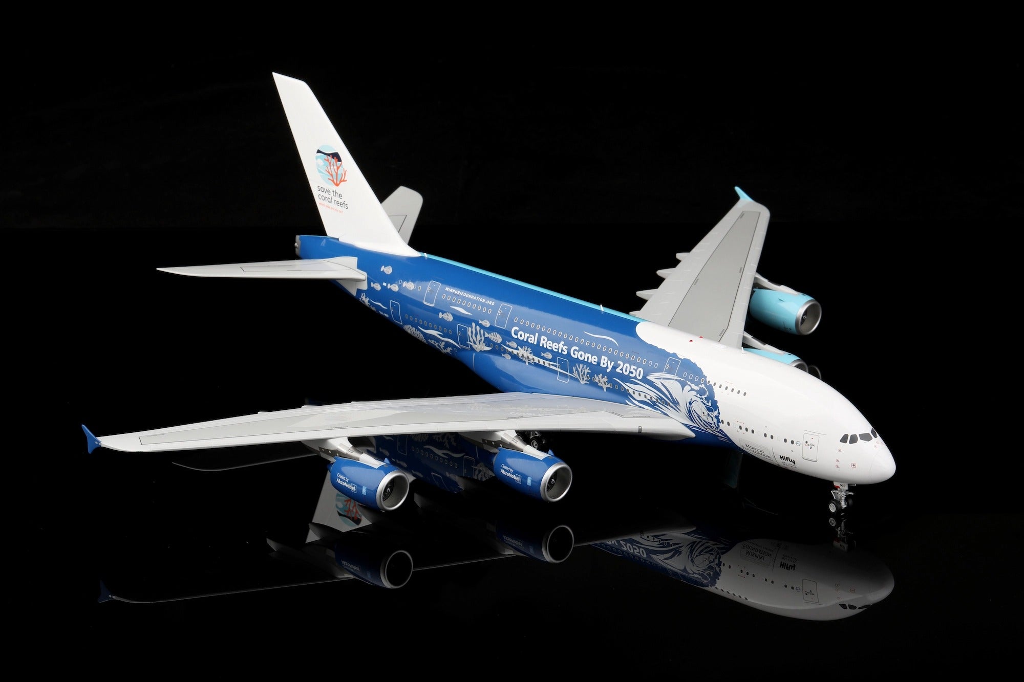 Hi Fly Airbus A380 9H-MIP "Save the cora reefs Livery" diecast aircraft model